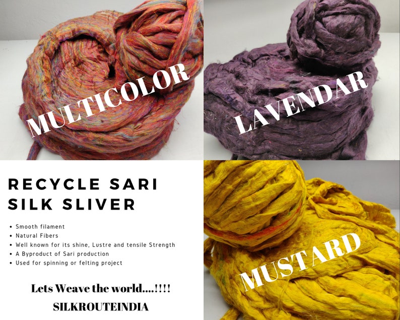 Recycle Silk Fibers Sliver 100Gr. x8 All 8 Color Etsy