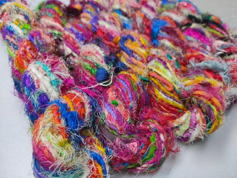 Recycled Sari Silk Yarn - Uncarded - Multicolor - SilkRouteIndia