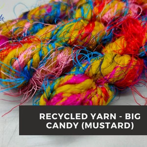 Handspun Recycled Sari Silk Yarn: Super Bulky Mustard Candy Yarn