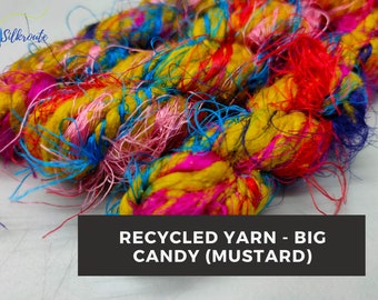 Handspun Recycled Sari Silk Yarn: Super Bulky Mustard Candy Yarn