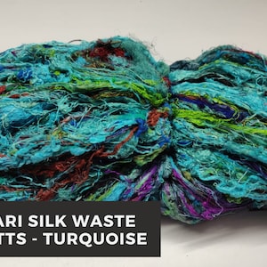 Turquoise Sari Silk Waste Batts: Recycled Fiber for Spinning & Felting