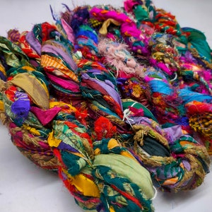 Sari Ribbon Yarn - Braided Lurex, Recycled Sari Yarn, Sari Silk Yarn, Recycled Silk, Hat Yarn, Jewellery Yarn, Recycled Craft Yarn