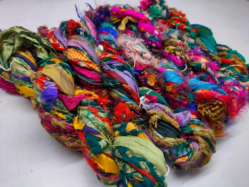 Sari Ribbon Yarn - Braided Lurex, Recycled Sari Yarn, Sari Silk Yarn, Recycled Silk, Hat Yarn, Jewellery Yarn, Recycled Craft Yarn