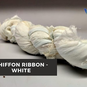 White Chiffon Ribbon Yarn: Recycled Sari Silk, Handcrafted