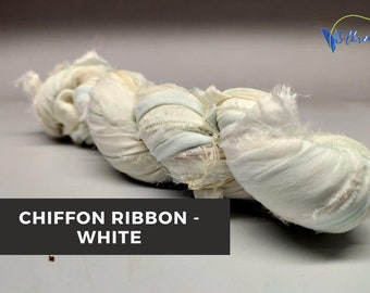 Recycled Chiffon Ribbon Yarn: White Sari Silk Fabric for Crafts