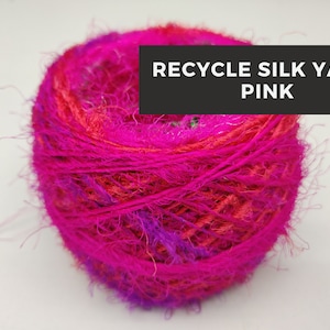 Pink Recycled Sari Silk Yarn Balls - 100 Yards