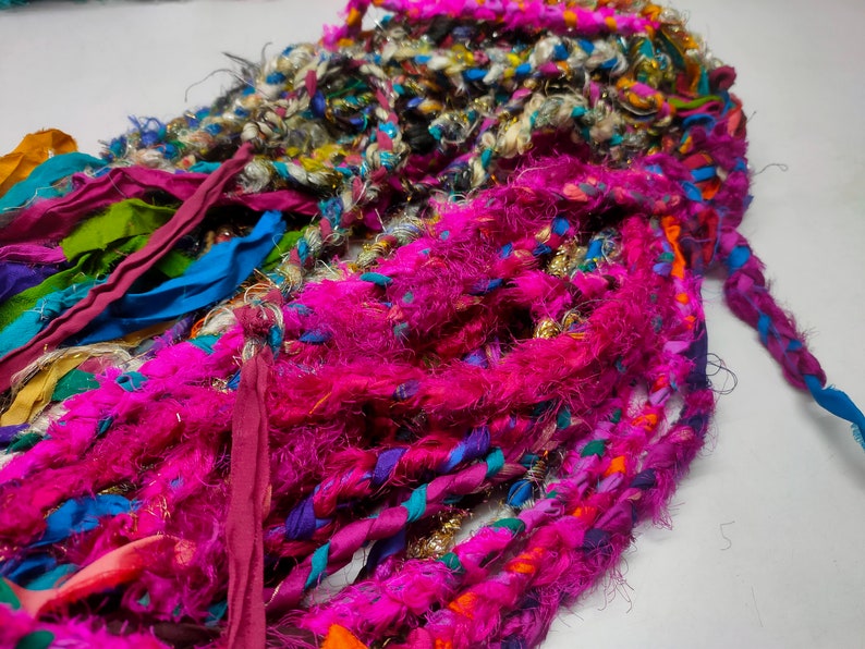 Sari Ribbon Yarn - Braided Lurex, Recycled Sari Yarn, Sari Silk Yarn, Recycled Silk, Hat Yarn, Jewellery Yarn, Recycled Craft Yarn