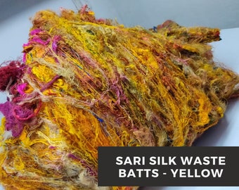 Nattes de déchets de soie Sari - Jaune | Recycler les déchets Sari | Battes de soie recyclées | Recycler les déchets de soie Sari | Route de la SoieInde