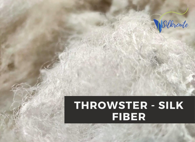 Detail of the undyed white silk fiber texture and separated loose strands.