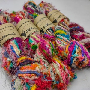 Recycled Sari Silk Yarn - Uncarded - Multicolor - SilkRouteIndia