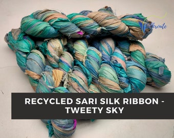 Recycled Sari Silk Ribbon - Tweety Sky | Sari Ribbon | Silk Ribbon | Recycle Ribbon | Sari Silk Ribbon | Recycle Silk Ribbon | Sari Ribbon