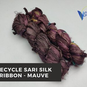 Ruban de soie sari recyclé - Mauve | ruban recyclé | ruban sans soie