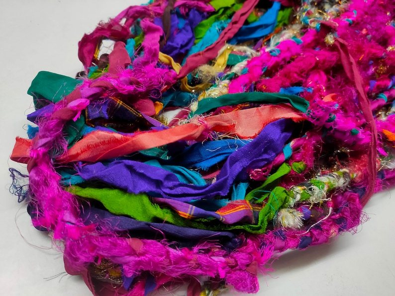 Sari Ribbon Yarn - Braided Lurex, Recycled Sari Yarn, Sari Silk Yarn, Recycled Silk, Hat Yarn, Jewellery Yarn, Recycled Craft Yarn