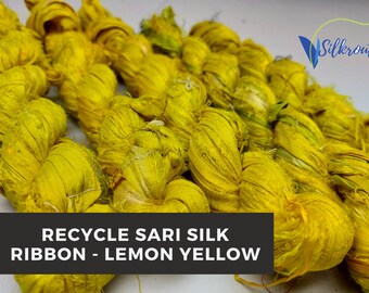 Lemon Yellow Recycled Sari Silk Ribbon: Handcrafted Craft Ribbon