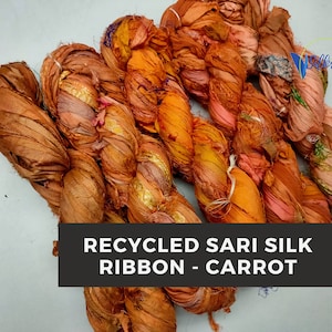 Recycled Sari Silk Ribbon - Carrot | Sari Ribbon | Silk Ribbon | Recycle Ribbon | Sari Silk Ribbon | Recycle Silk Ribbon | Sari Ribbon