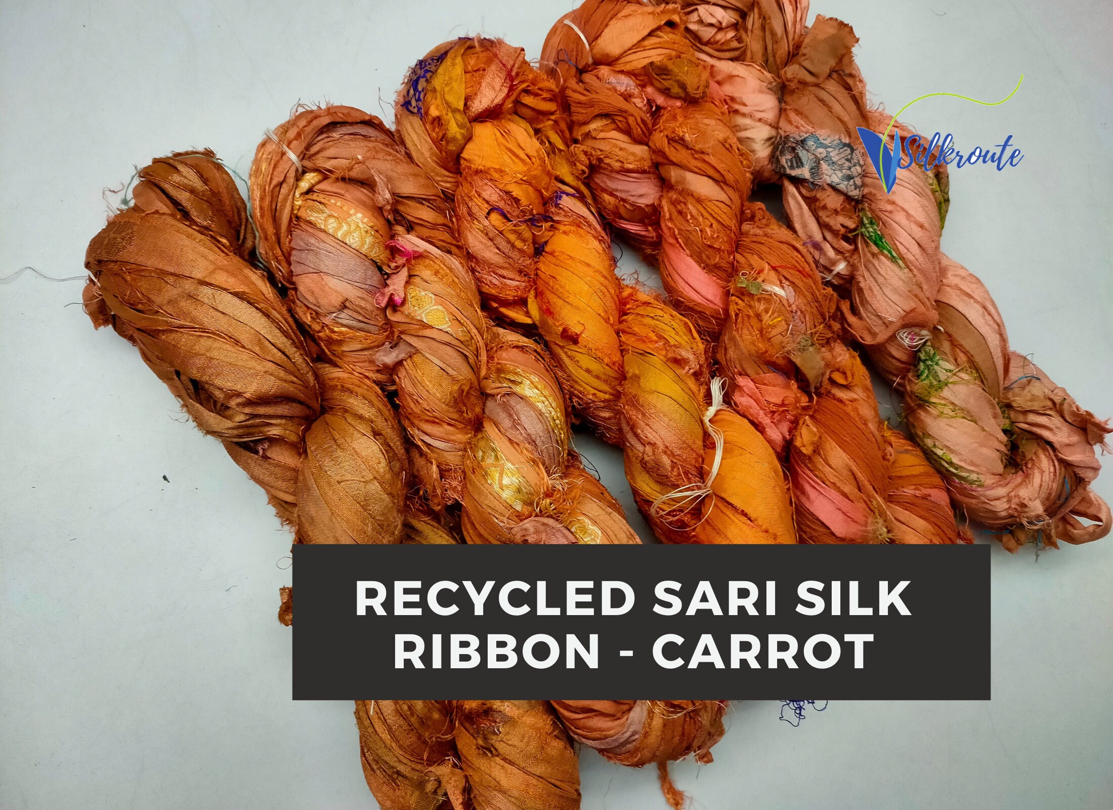 5x100 Gram Recycled Sari Silk Ribbon - Brick
