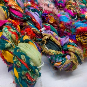 Sari Ribbon Yarn - Braided Lurex, Recycled Sari Yarn, Sari Silk Yarn, Recycled Silk, Hat Yarn, Jewellery Yarn, Recycled Craft Yarn