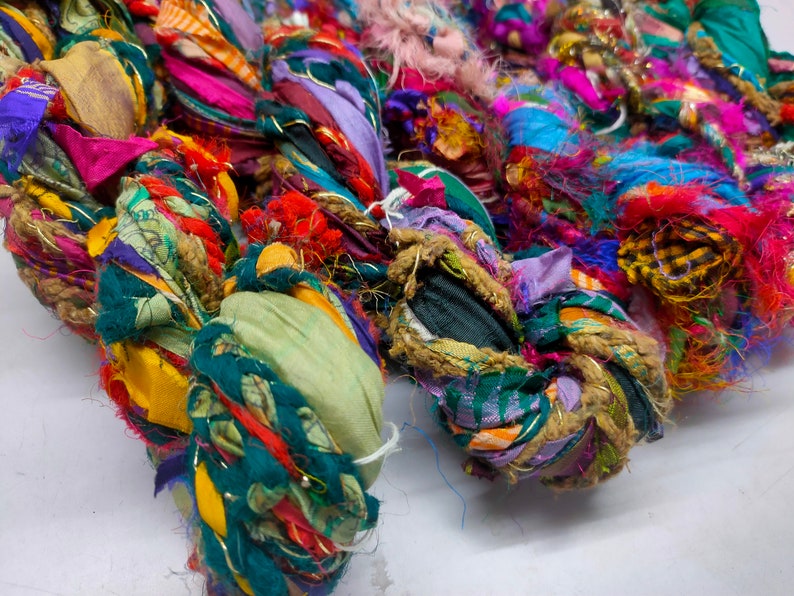 Sari Ribbon Yarn - Braided Lurex, Recycled Sari Yarn, Sari Silk Yarn, Recycled Silk, Hat Yarn, Jewellery Yarn, Recycled Craft Yarn