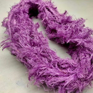 Purple Recycled Linen Frizz Ribbon: Hand-Dyed Weaving Yarn