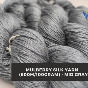 Mulberry Silk Yarn - 600M/100 gram Mid Gray-SR-35-LS, Mulberry Silk Yarn, Mulberry Silk, super soft yarn - 100% Mulberry Silk Yarn