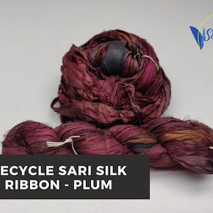 Recycled Sari Silk Ribbon - Plum, Premium Ribbon, Sari Silk Ribbon, Craft Ribbon, Ribbon for Crafting, Sari Ribbon, Silk Ribbon