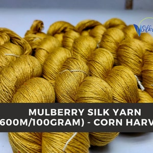 Mulberry Silk Yarn - 600M/100 gram Corn Harvest, Mulberry Yarn, Mulberry Silk, super soft yarn - 100% Mulberry Silk Yarn