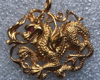 Vintage CCS 1980 Vergoldeter Chinesischer Vermeil-Drachenanhänger Nur