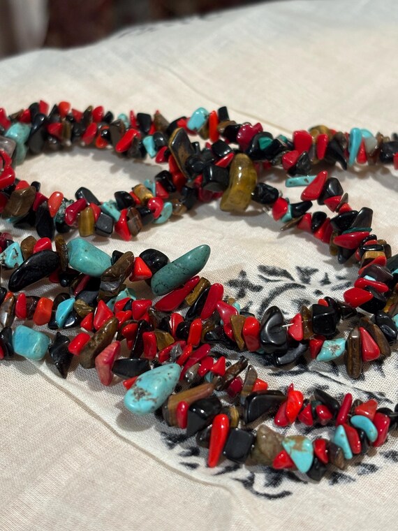 Multi-bead double stranded chip necklace - 25 inc… - image 3