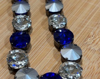 Midnight Blues: diepblauwe, zilveren en heldere rivoli-kristallen ketting