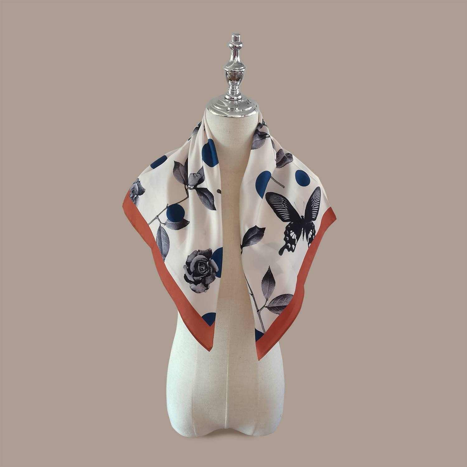 Tubular Scarf  Brown Crepe Silk Scarf w/ Spots and Floral Prints – The  Signet Store