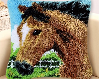 Animals Horses Latch Hook Rug Kit for Kids Children DIY Needlework Yarn Cushion Cover Embroidery Crafts