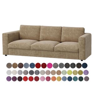 May include: A beige three-seater sofa with a textured fabric upholstery.