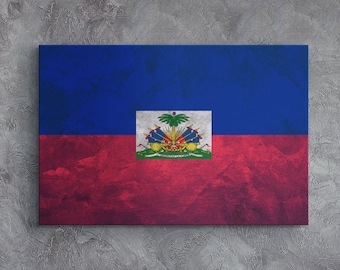 Canvasdruk Haïtiaanse vlag, klaar om op te hangen, muurkunst Haïti