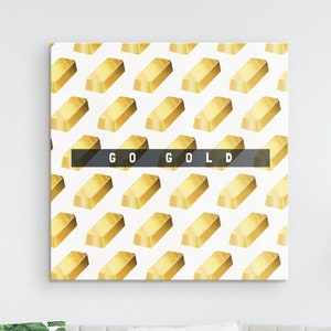 Go Gold Print On Canvas, Framed & Ready To Hang, Gold Wall Decor, Gold Decor, Wall Art For Office, Gold Canvas Wall Art, Gold Bricks Art