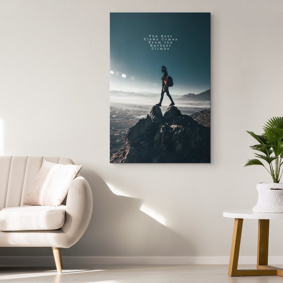 Motivational Canvas Print, Mountain Climber Art, Office Wall Decor