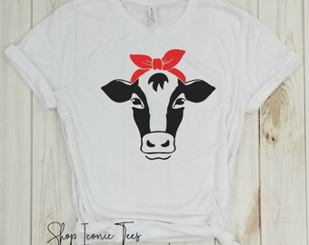 Cow with Bandana - Cow T-shirt, Farm Shirt, Graphic Shirt, Cow Shirt, Cowgirl Shirt, Country Shirt, Farm girl shirt, southern girls.