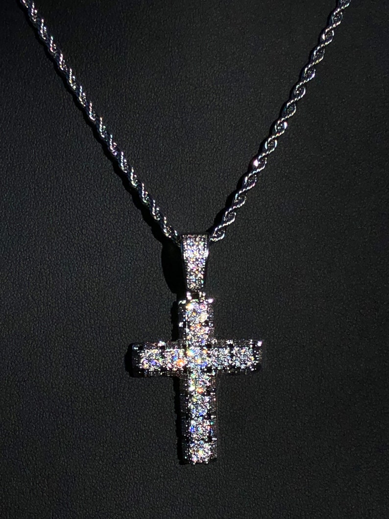 Men S Hand Made Real 925 Italy Silver Cross Pendant Chain Necklace 14k White Gold Filled Rope Iced Out Jewelry