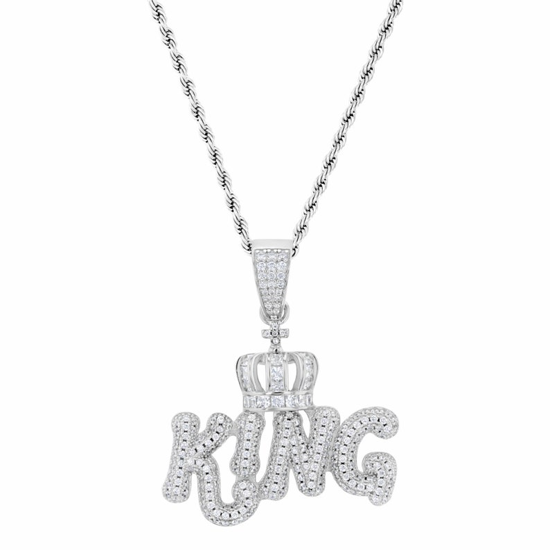 King Necklace For Men 14k Gold Filled Full Bust Down-Men Necklace-Silver King pendant necklace men-Crown King-Diamond Rope