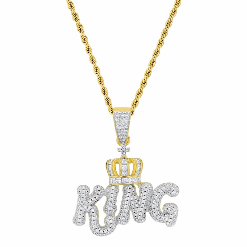 King Necklace For Men 14k Gold Filled Full Bust Down-Men Necklace-Silver King pendant necklace men-Crown King-Diamond Rope