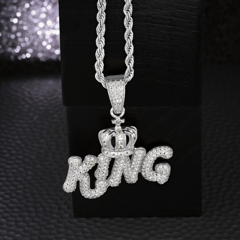 King Necklace For Men 14k Gold Filled Full Bust Down-Men Necklace-Silver King pendant necklace men-Crown King-Diamond Rope
