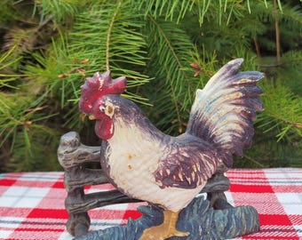 Vintage Cast Iron Rooster Napkin Letter Holder Chicken Decor