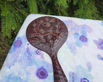 Vintage Hand Mirror Japanese Wood Carved