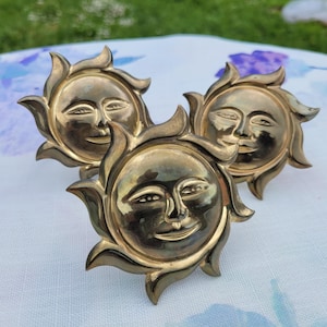 Sun Face Napkin Rings Metal Brass Colored Set Of 3, Celestial Table Kitchen Decor