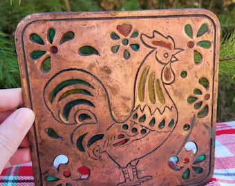 Vintage Rooster Hot Plate Trivet Wall Plate R.O.C. 1984