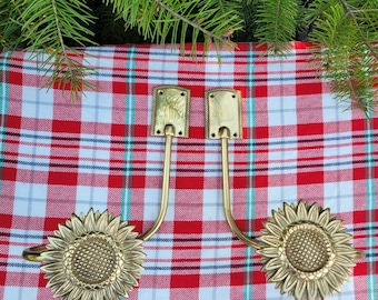 Vintage Brass Sunflower Curtain Tie Back Hooks Drapery Wall Mount Made in India