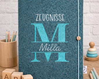 Zeugnismappe mit Namen Monogramm Initalien personalisiert Geschenk zur Einschulung Dokumentenmappe Zeugnisse