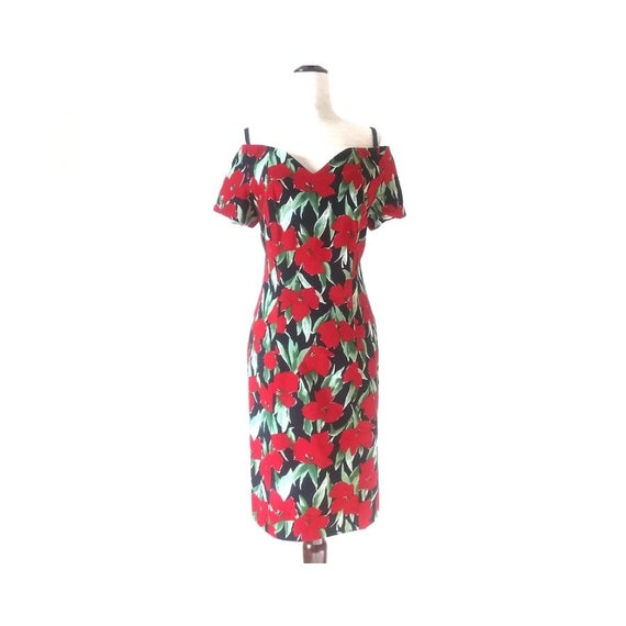 Vintage Pin Up Wiggle Dress | 1980s Floral Off the