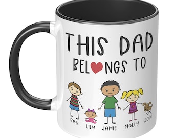 Personalized This Dad Belongs To Childrens Name Mug - Dad Mug with Kids Names, Gifts for Dad, Fathers Day Gifts, Stick Figure Family Mug