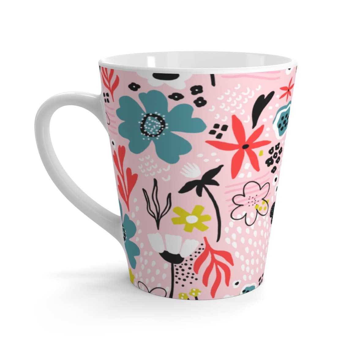 Pink Bright Floral Latte Mug Pink Coffee Mug Coffee Lovers | Etsy