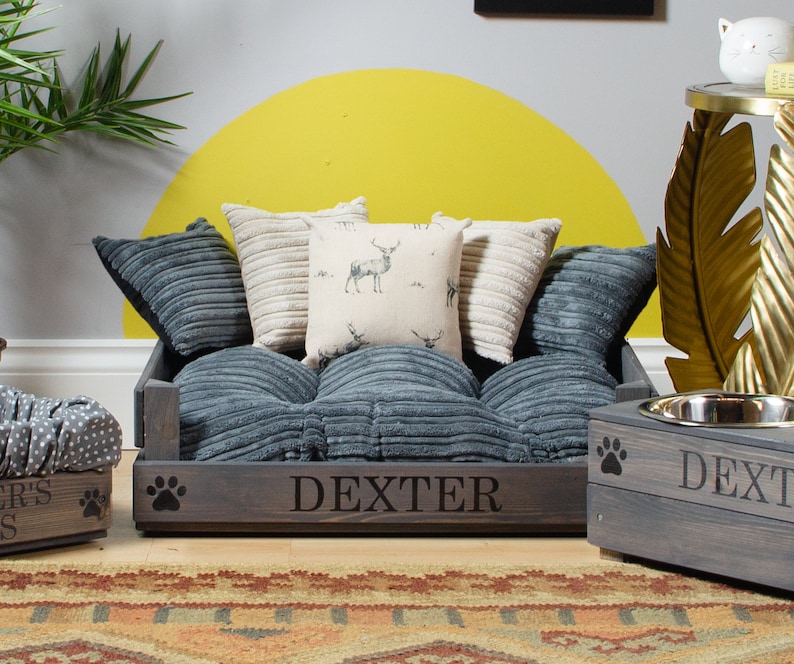 Personalised wooden dog bed hot sale